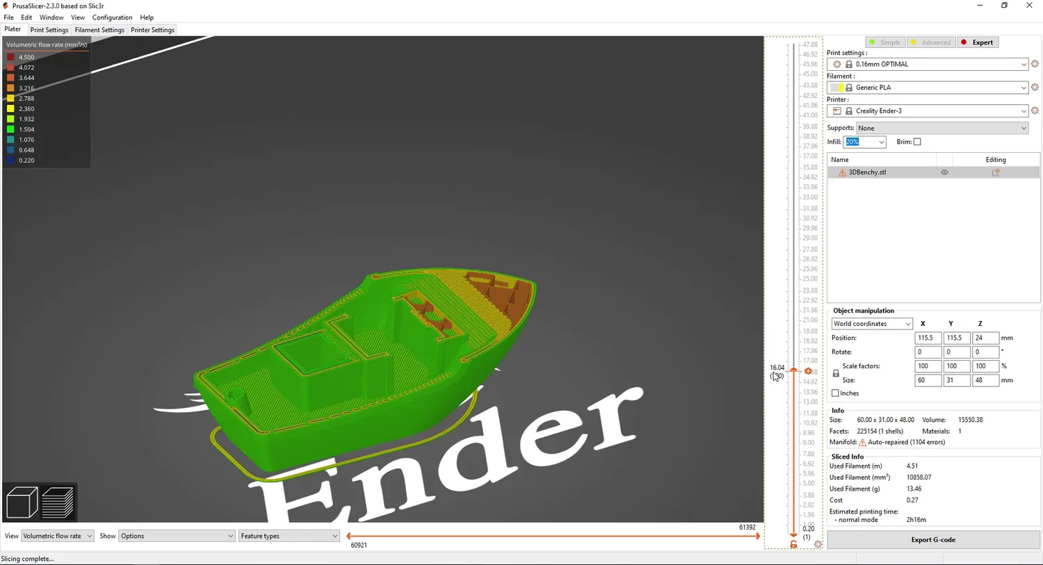  Typical Extrusion Rates of a print @0.16mm layer height 
