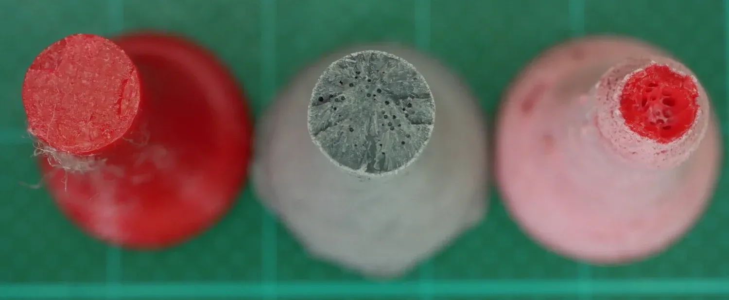  PETG fracture surface - before (left) and after (middle & right) salt remelting 