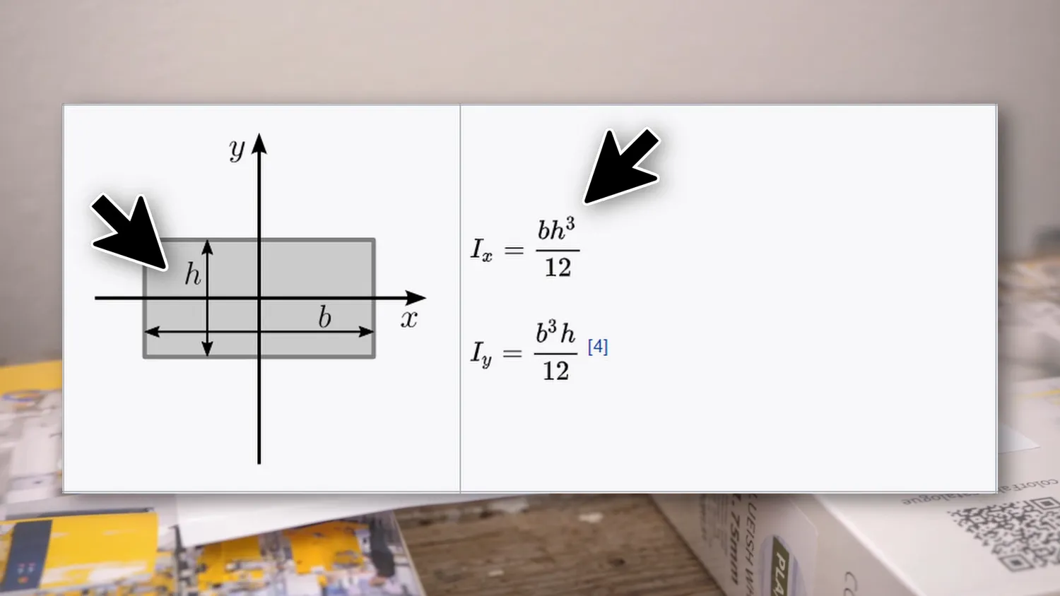 Area moment of inertia for a rectangular section