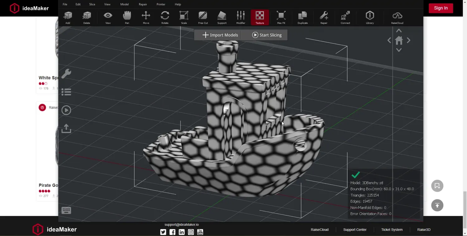 A 3DBenchy with the hex texture applied, so texturing is not limited to vase mode