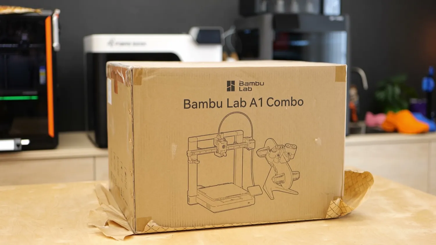 Sealed 3D printer box on a workbench