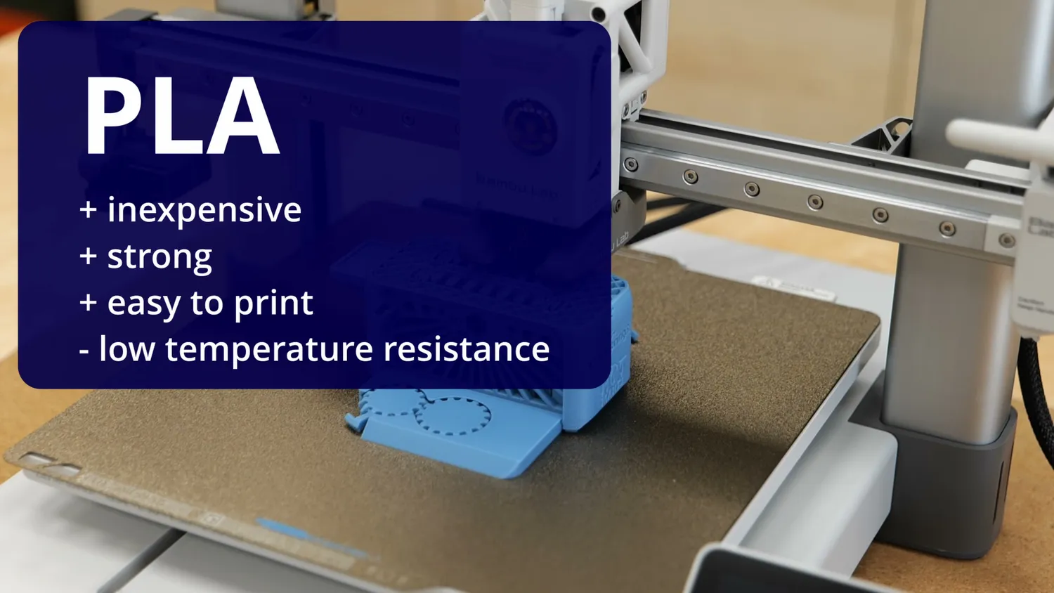 PLA properties: inexpensive, strong, easy to print, low temperature resistance