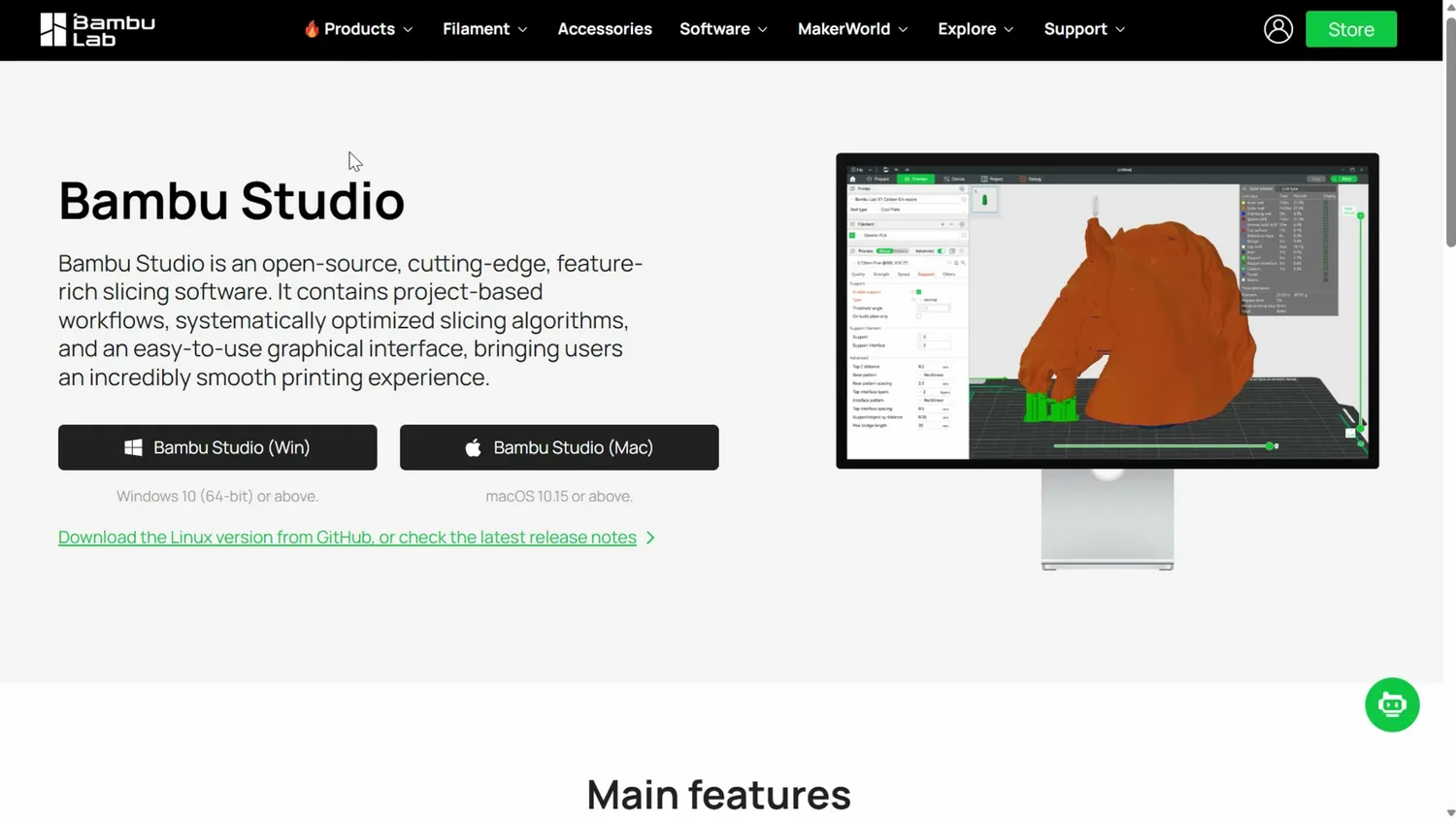 Bambu Studio slicer download page