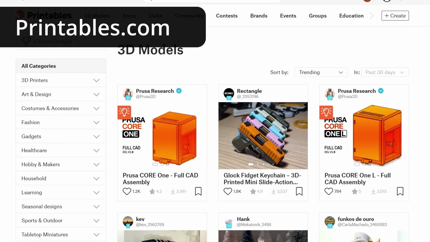 Printables 3D model listings