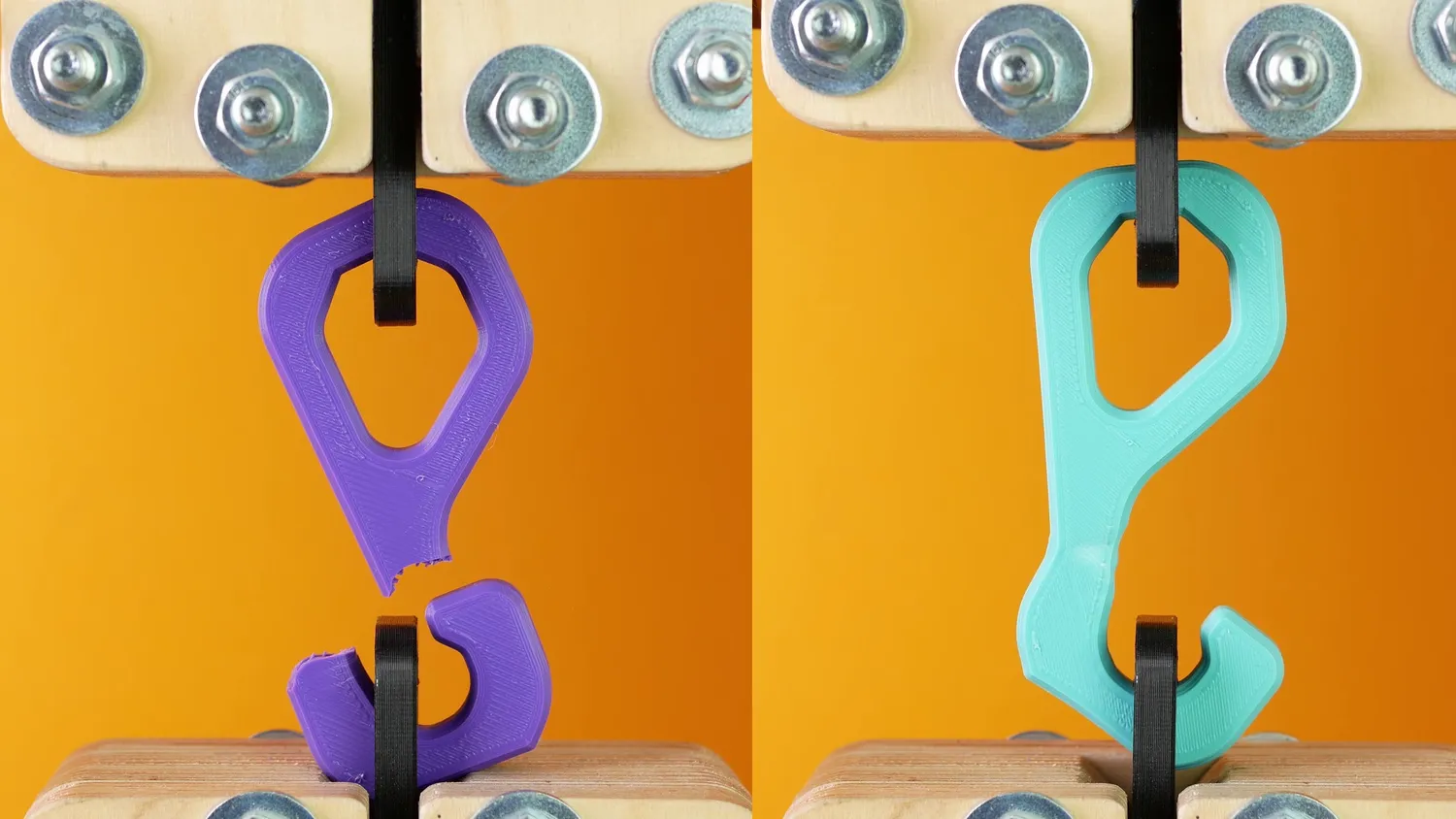 PolyLite PLA snaps (left), PolyMax PLA yields (right)