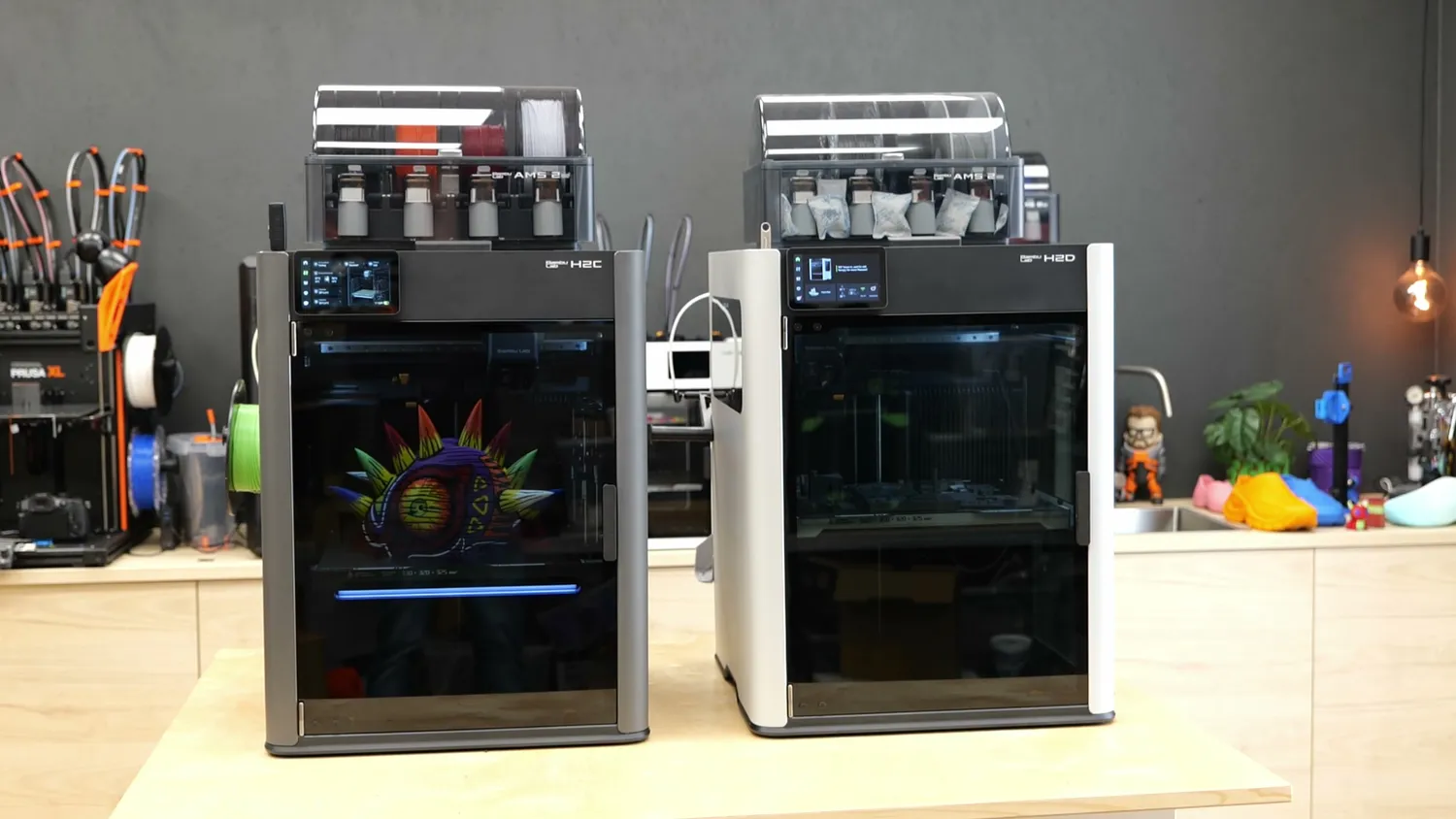 Bambu Lab H2C next to the H2D