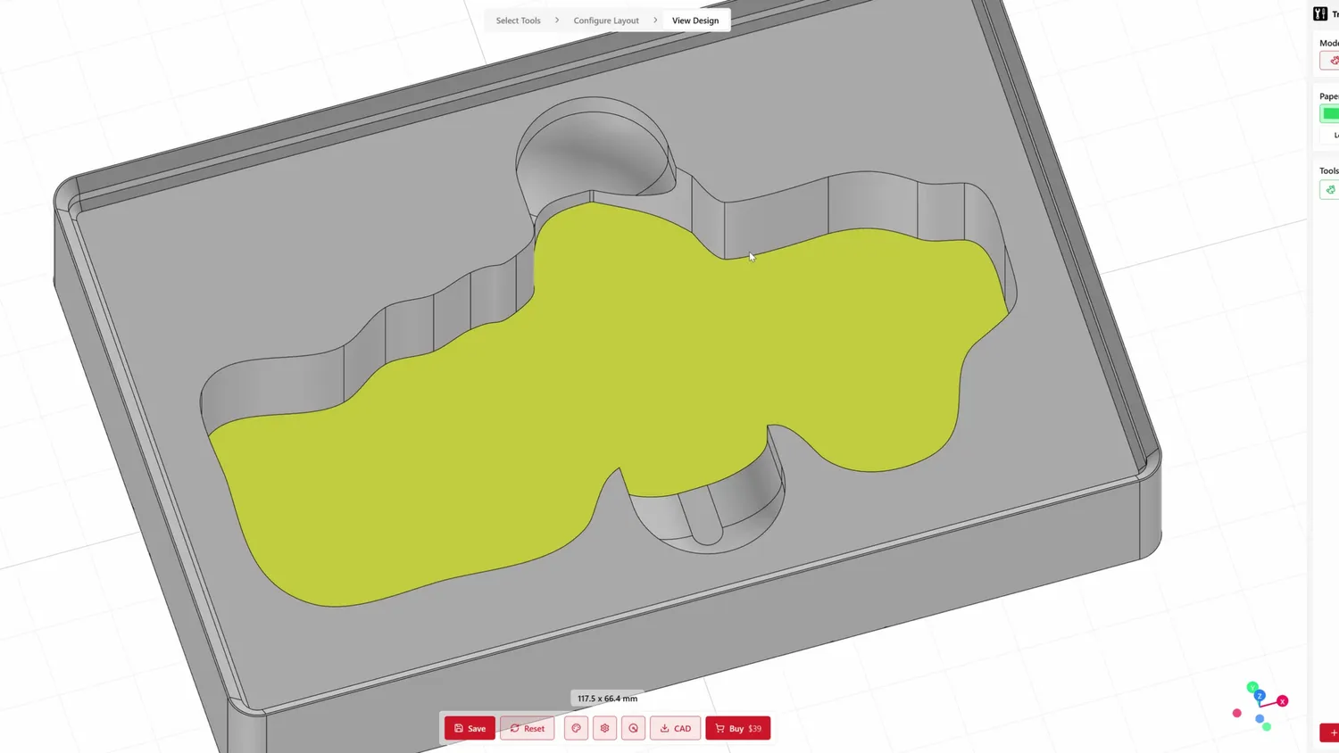 3D preview of the generated Gridfinity bin in TooltraceAI