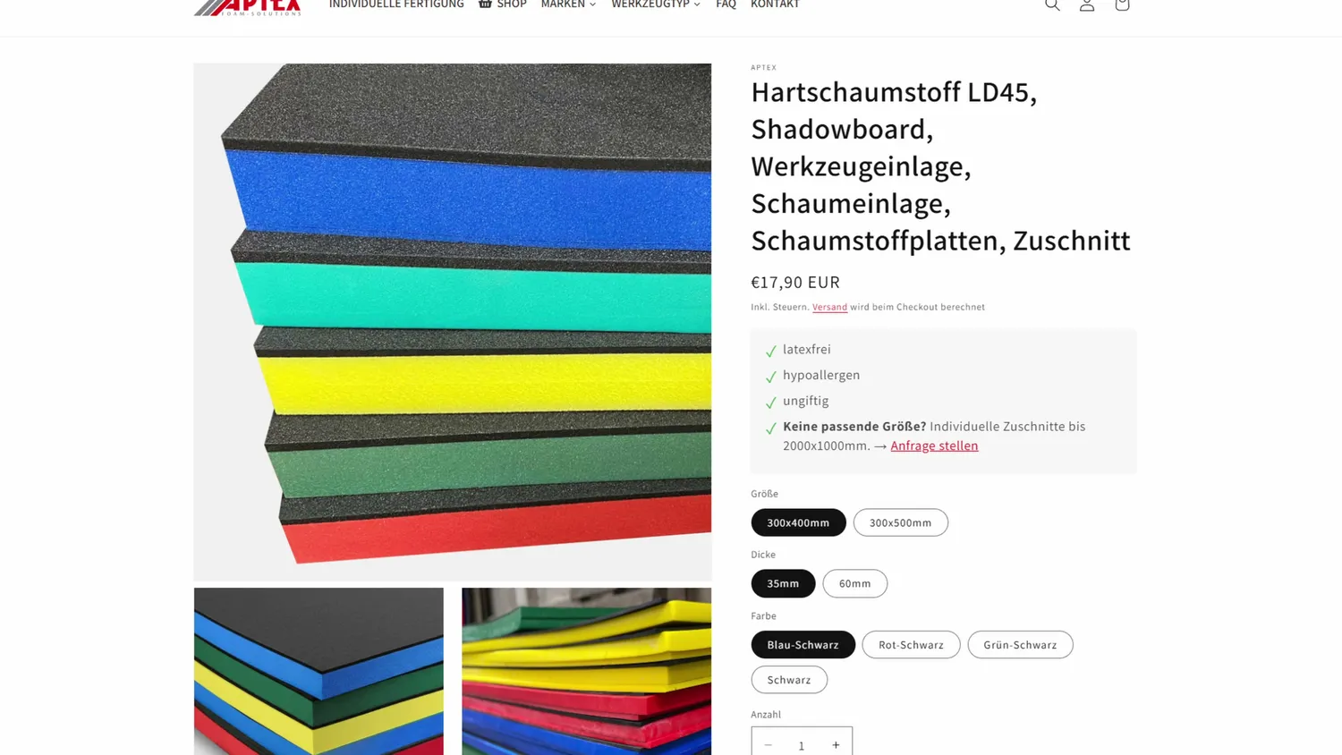 Layered shadowboard foam sheets in different colors